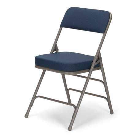 Atlas Commercial Products Triple-Braced Fabric Padded Metal Folding Chair, 2" Cushion, Navy/Gray MFC22NVYFP-2